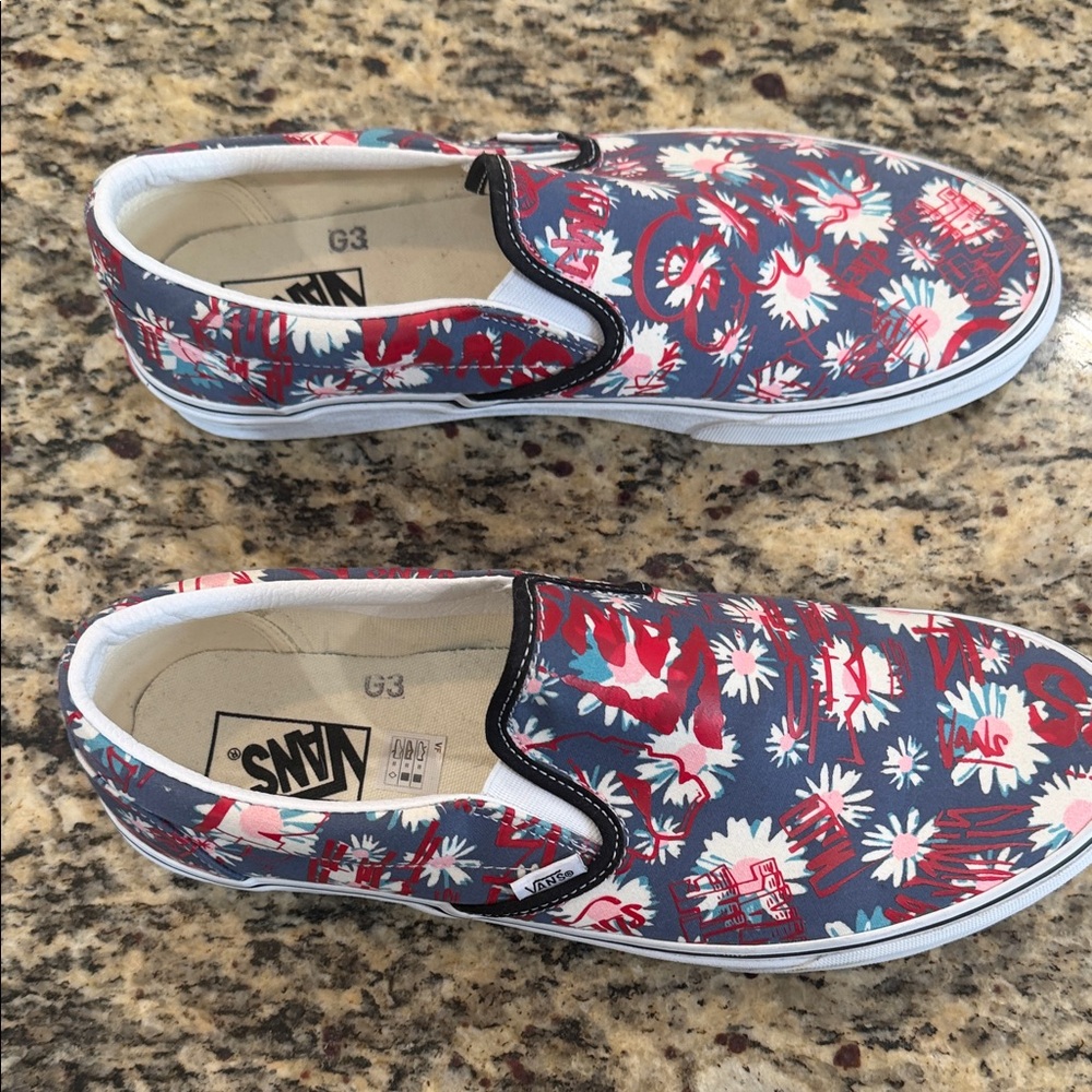 Vans Classic Slip-On Floral Graffiti Sneakers | Multicolor | EUC, Mens size 12